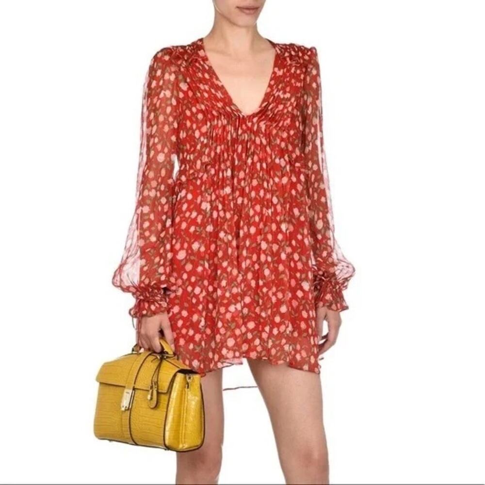 THE KOOPLES Dress Womens Size Medium Feminine Rose Floral Ruffle Pleats Pretty
